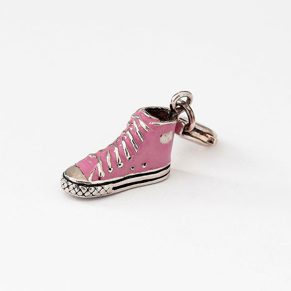 silver trainer boot charm with pink enamel