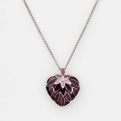 sterling silver chain with heart pendant purple colour with pink sapphires floral design