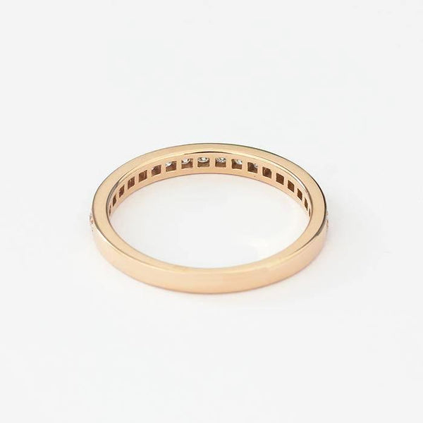 a rose gold diamond set eternity ring with 20 diamonds in a grain setting and 2mm wide band