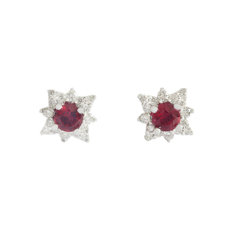 Ruby and Diamond Cluster Earrings in 18ct White Gold