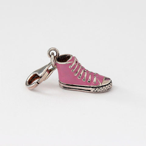 silver converse style boot charm with pink enamel