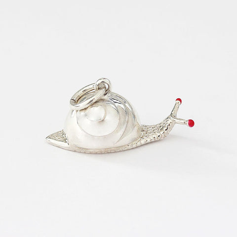 silver snail charm with red enamel 