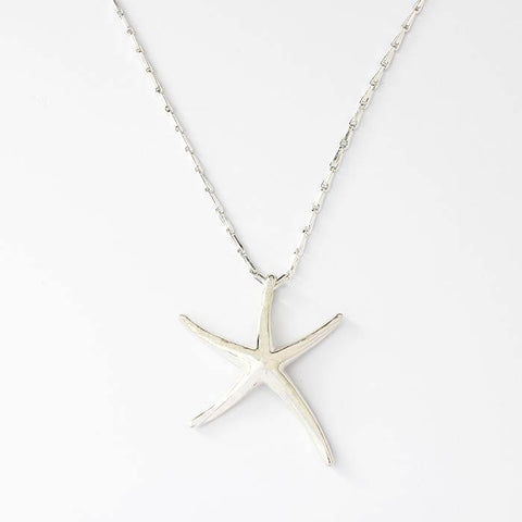 a sterling silver large solid starfish pendant which is plain on a barleycorn sterling silver necklace which is 54cm long