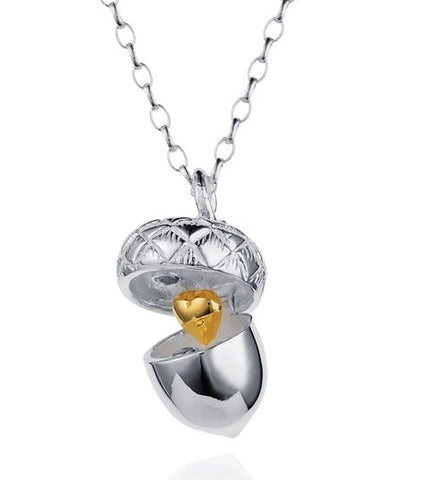 Silver Love In A Nutshell Acorn Necklace with Gold Heart by Christin Ranger