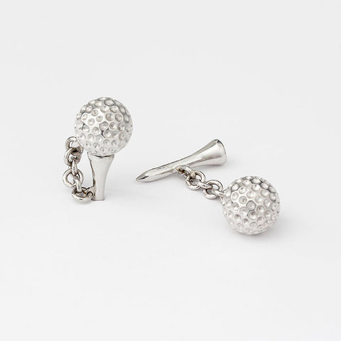 silver golf themed cufflinks patterned chain fittings