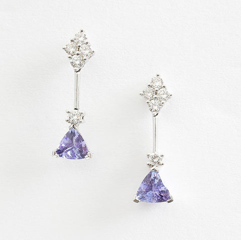 tanzanite and diamond drop earrings in white gold 