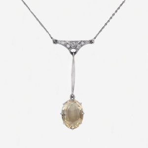 Yellow Sapphire & Diamond Necklace in Platinum - Secondhand