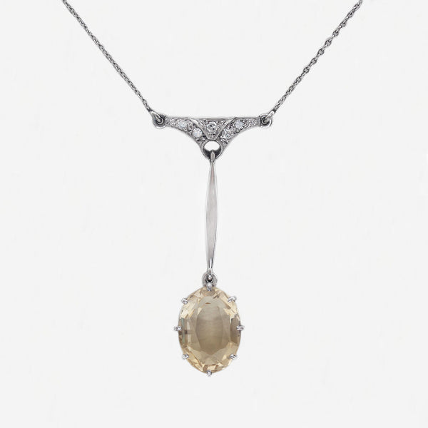 Yellow Sapphire & Diamond Necklace in Platinum - Secondhand